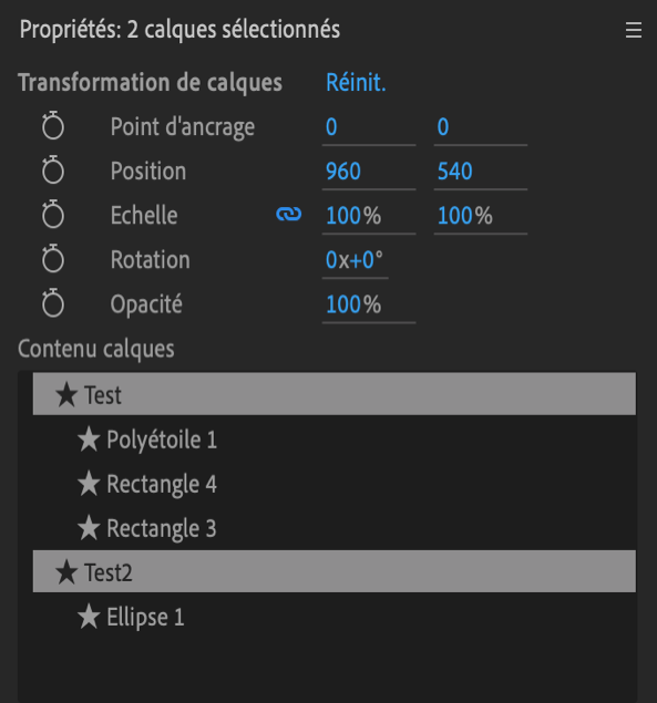 Panneau Propriétés