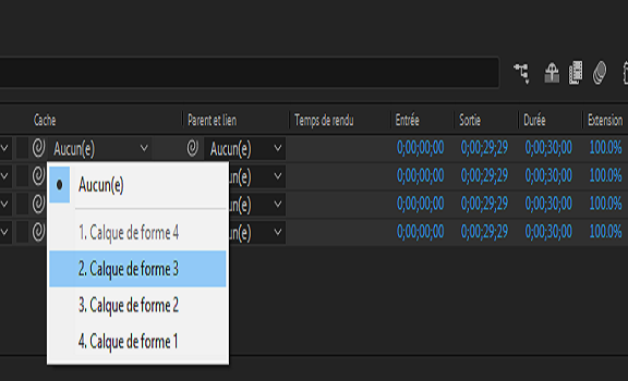 La liste déroulante Liste des calques permet de choisir le calque que vous utilisez comme cache de piste.