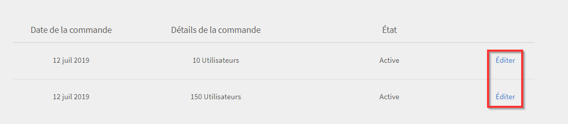 mettre à jour les détails de l’abonnement en cliquant sur Modifier
