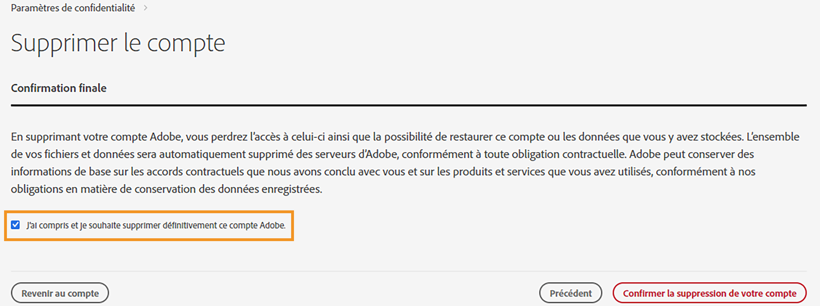 SUPPRESSION DU COMPTE