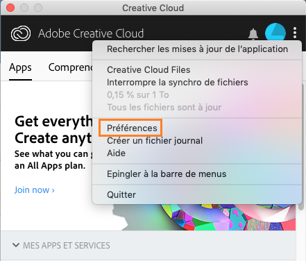 Boîte de dialogue Préférences