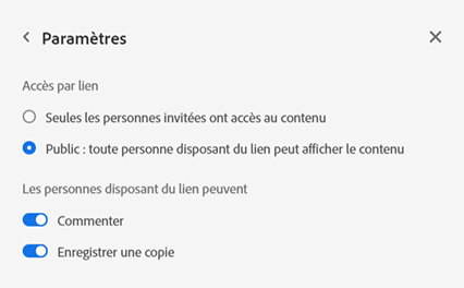 Modification des paramètres du lien