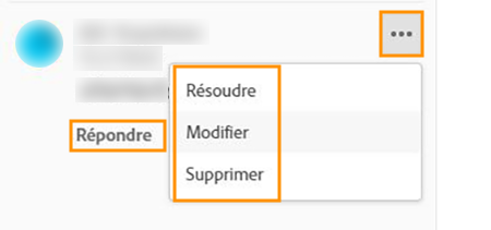 Modifier, supprimer, répondre à, ou résoudre un commentaire sur une ressource partagée