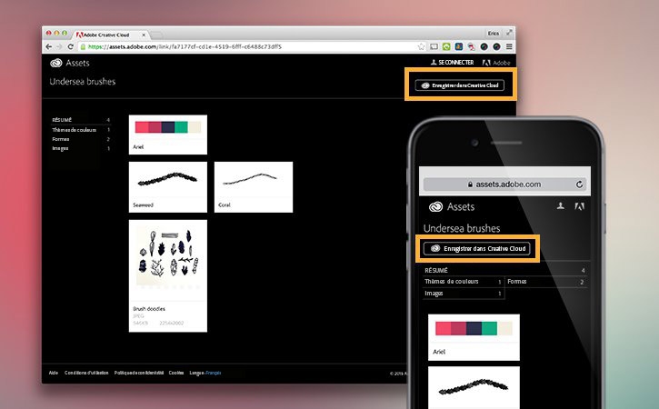 La bibliothèque Undersea Brushes inclut les nuances Ariel, les brosses Seaweed et Coral et les graphiques Brush doodles.