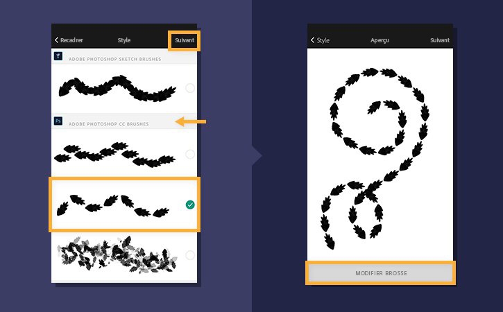 Dans la section Adobe Photoshop Brushes, un motif répétitif est ajouté à une forme pour créer une brosse.