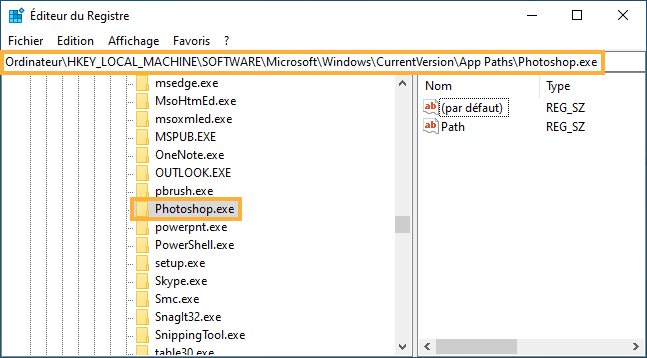 Accès à la clé de registre Accès à la clé de registre