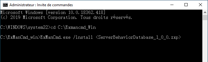 Commande d’installation sous Windows