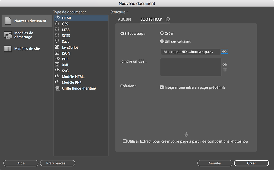 Création de documents Bootstrap à partir de fichiers de framework existants Création de documents Bootstrap à partir de fichiers de framework existants
