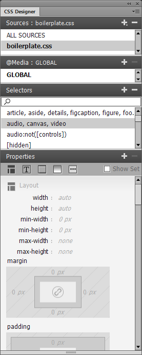 CSS Designer (Dreamweaver CC et versions ultérieures) CSS Designer