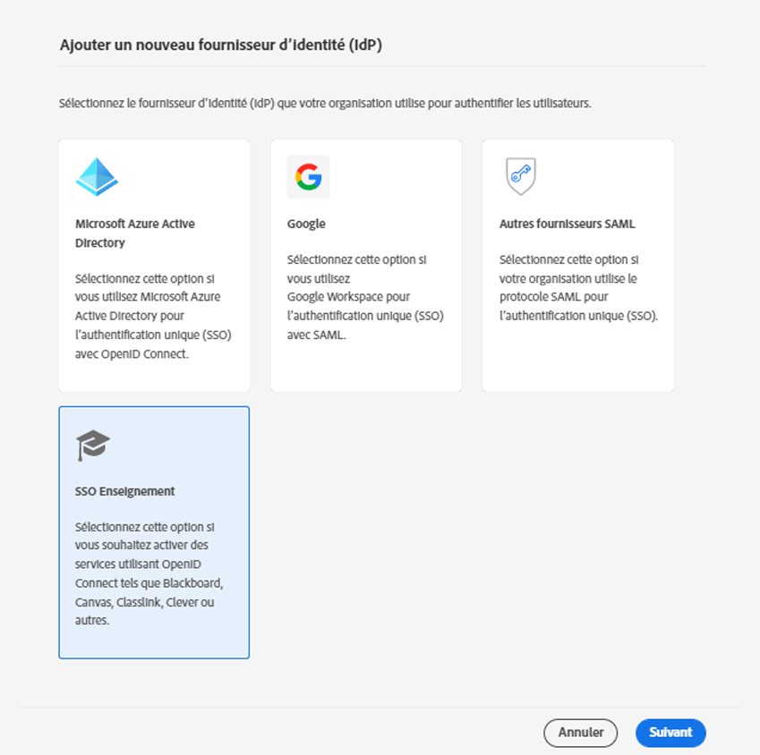 Sélectionner le fournisseur d’identité