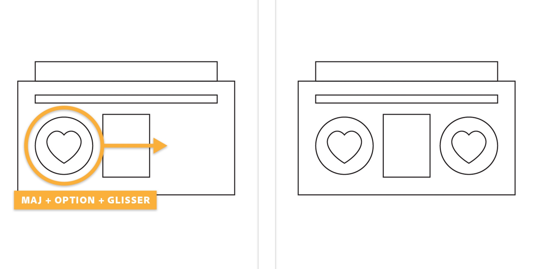 Le cœur est redimensionné, dupliqué et positionné à l’intérieur de l’enceinte. La touche Maj. est utilisée pour aligner les haut-parleurs.