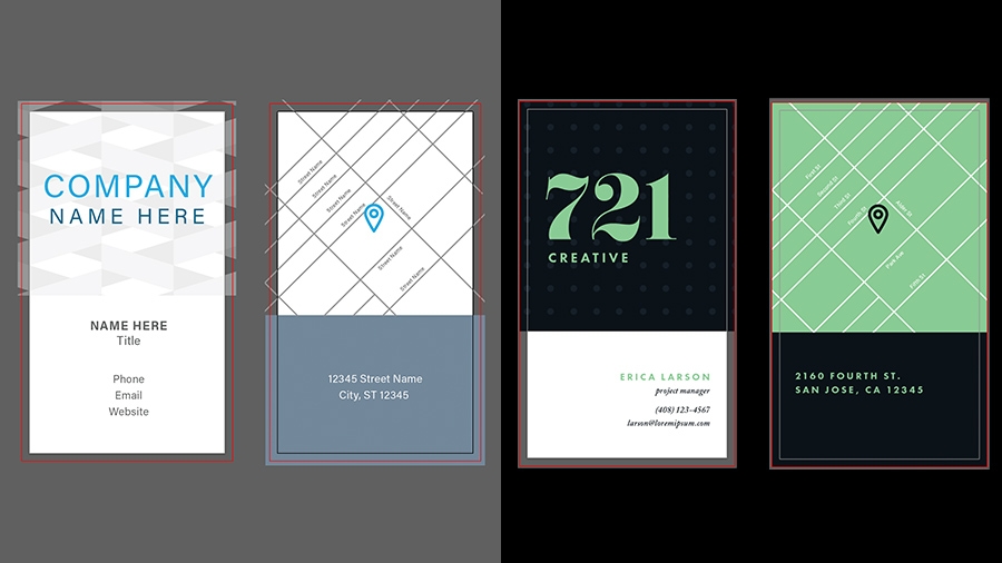 À gauche, le modèle de carte de visite original, à droite, le résultat final.