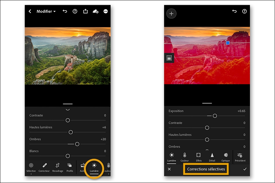 Faites glisser le curseur Ombres pour faire ressortir les détails des photos sous-exposées (gauche) et appliquez un dégradé linéaire sélectif pour éclaircir un premier plan sombre (droite)