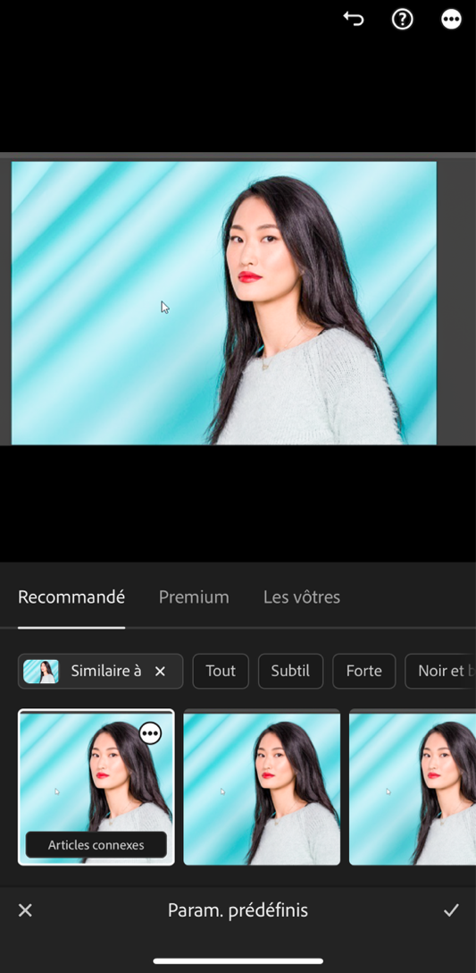 Paramètres prédéfinis recommandés et Premium dans Lightroom pour mobile (iOS)