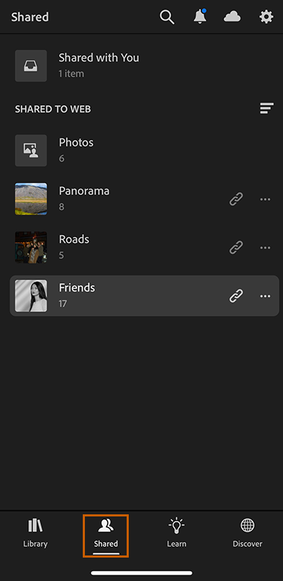 Mode Albums partagés