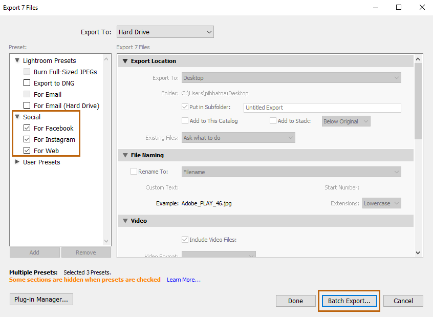 Exportation multi-lot