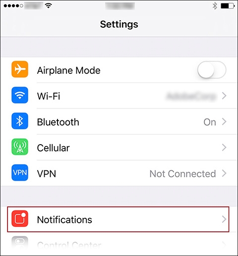 Widget Centre de notifications Lightroom