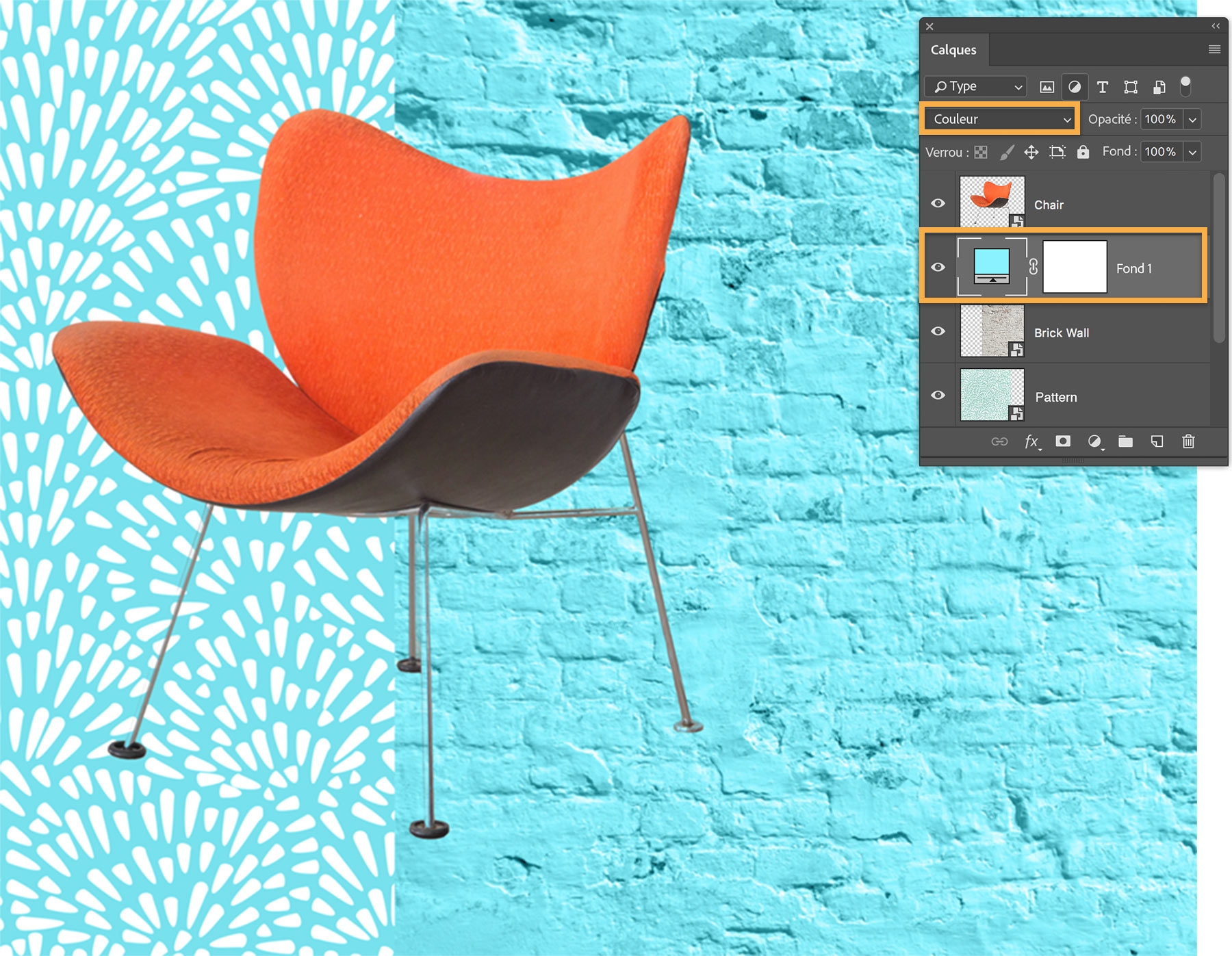 Création d’effets différents avec le mode de fusion et l’opacité du calque Fond. Texture apparaissant sur le calque d’arrière-plan.