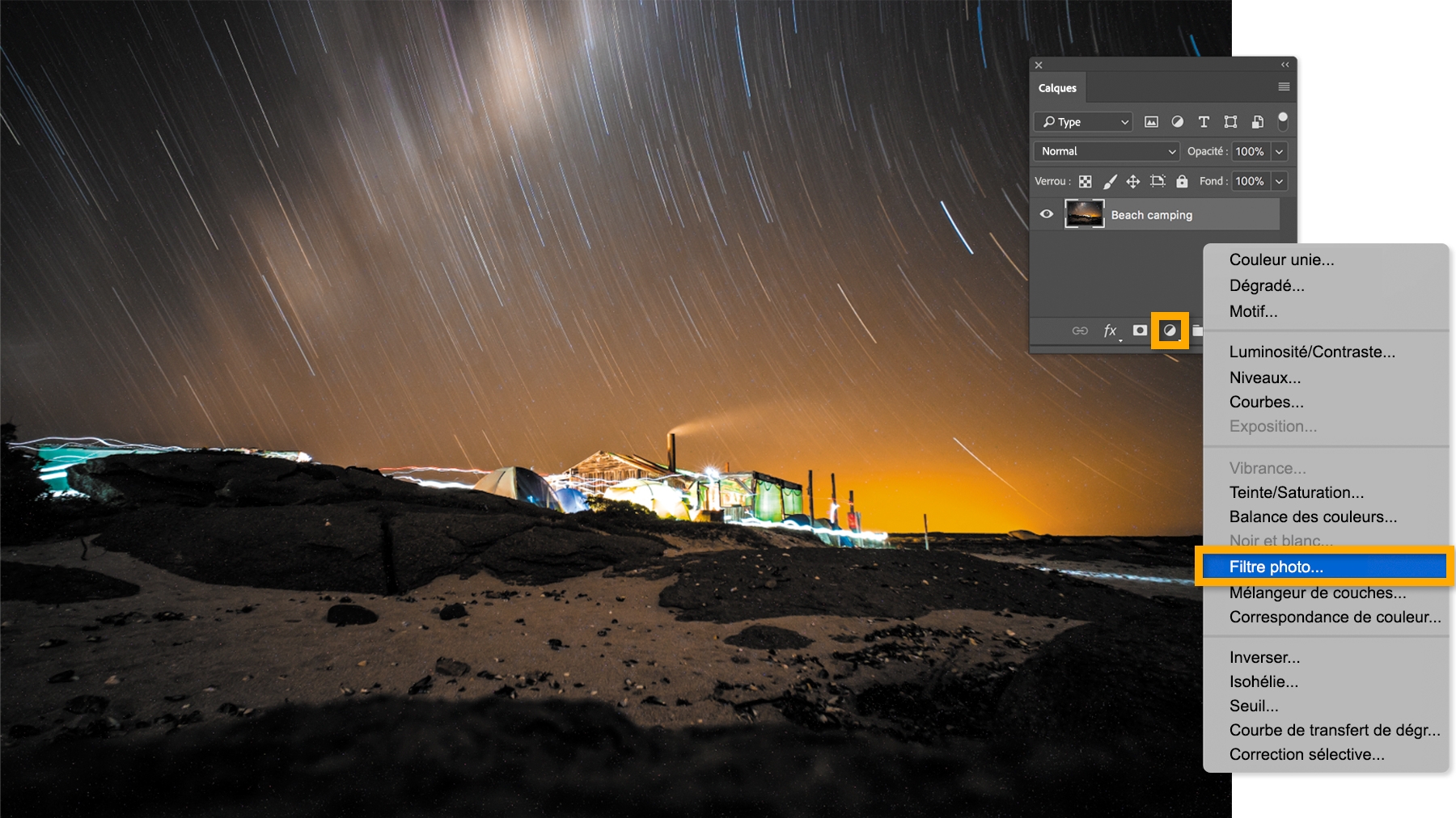Un calque de réglage Filtre photo est ajouté pour permettre plus de souplesse dans l’utilisation des masques de fusion et protéger l’image de toute modification directe.