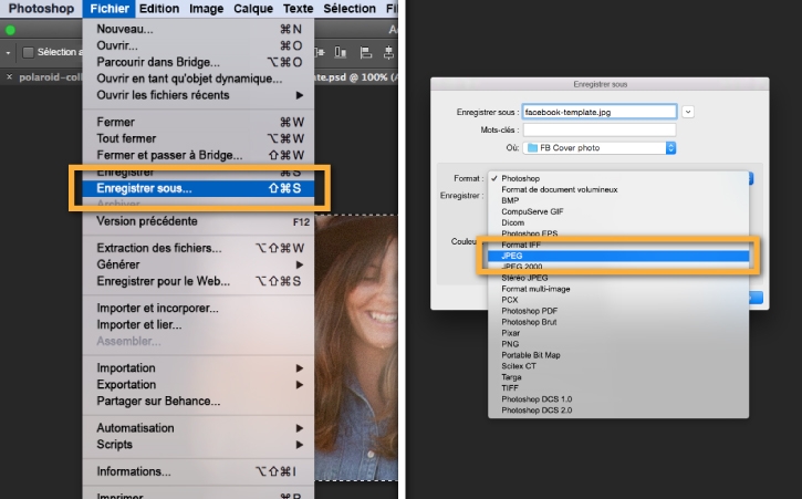 Enregistrement de la photo au format JPEG