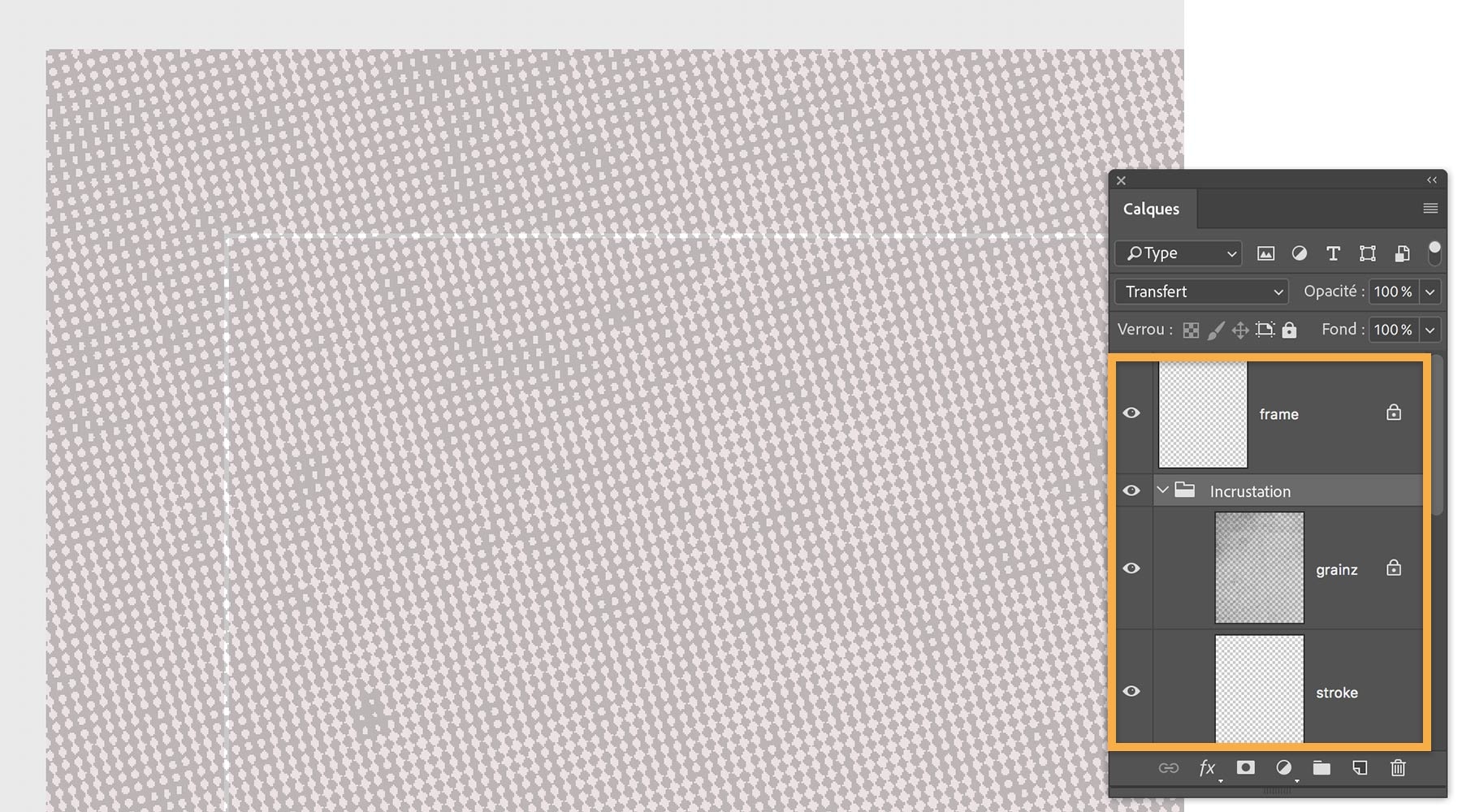 Image d’arrière-plan : motif à points gris orné d’une bordure blanche étroite avec une transparence à 30 %