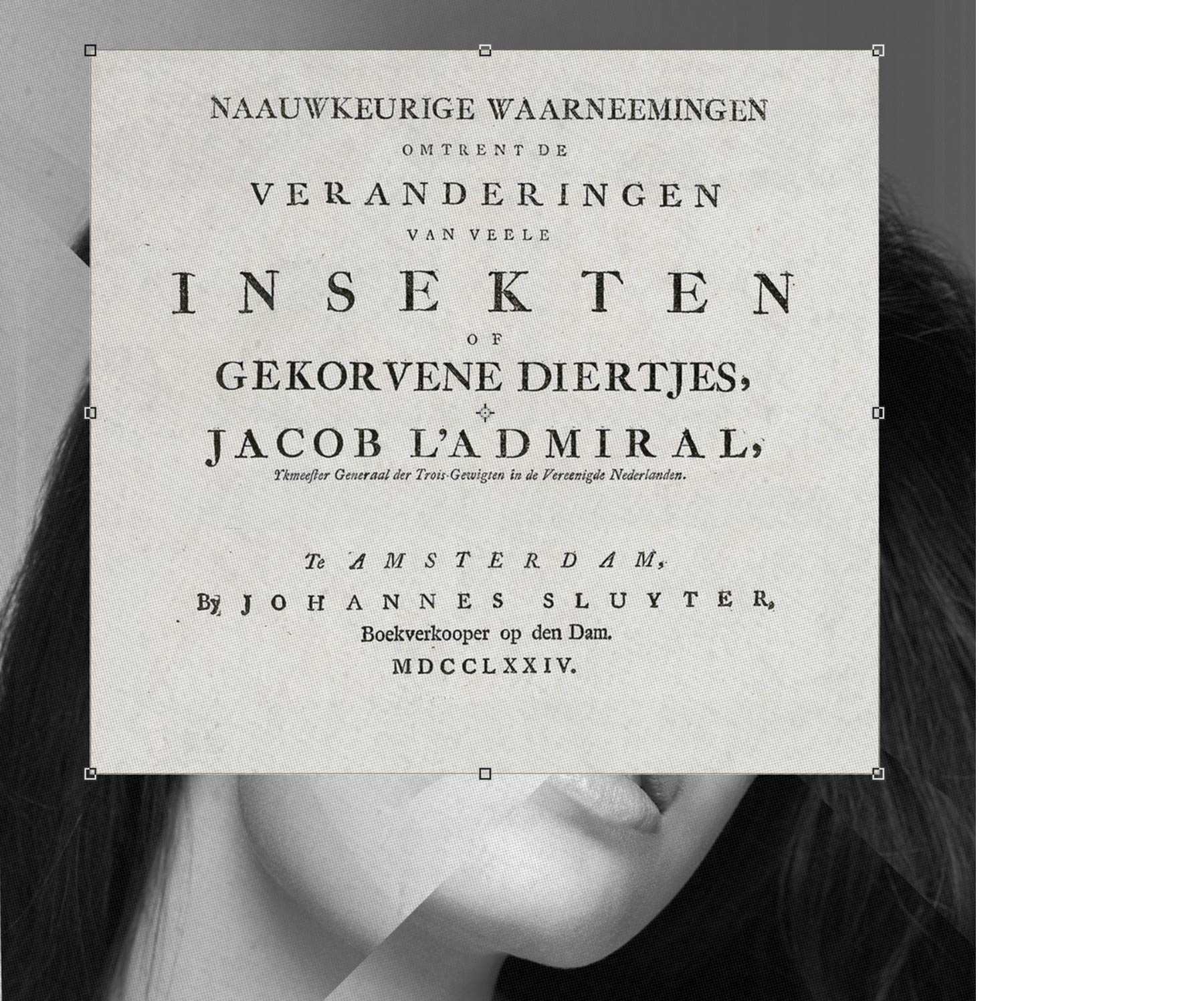 La page avec typographie ancienne est numérisée. Un rectangle de sélection est placé autour du texte à utiliser dans le collage. 