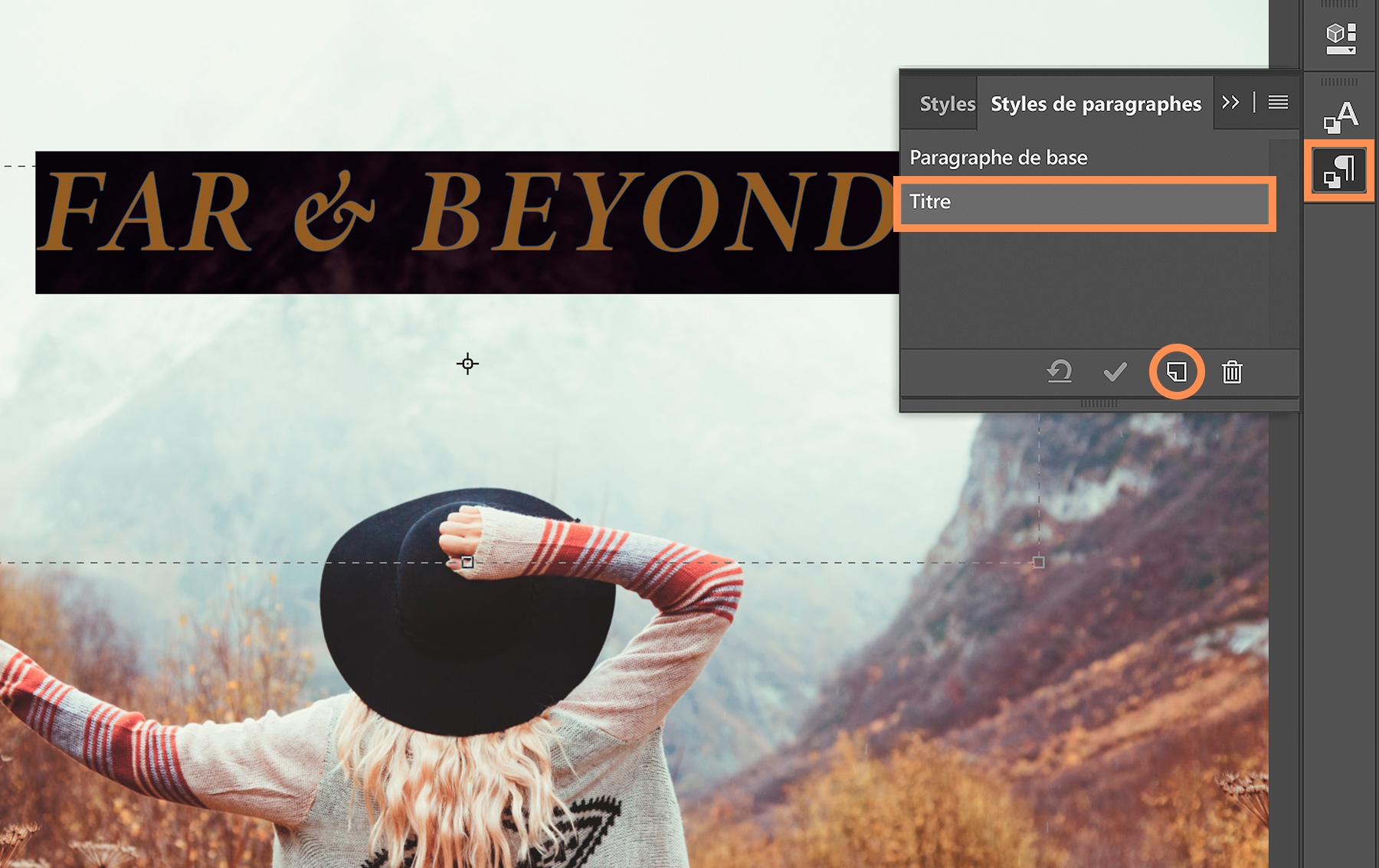 Enregistrement d’un style de police en sélectionnant le texte, en cliquant sur Créer un style de paragraphe et en attribuant un nom au nouveau style