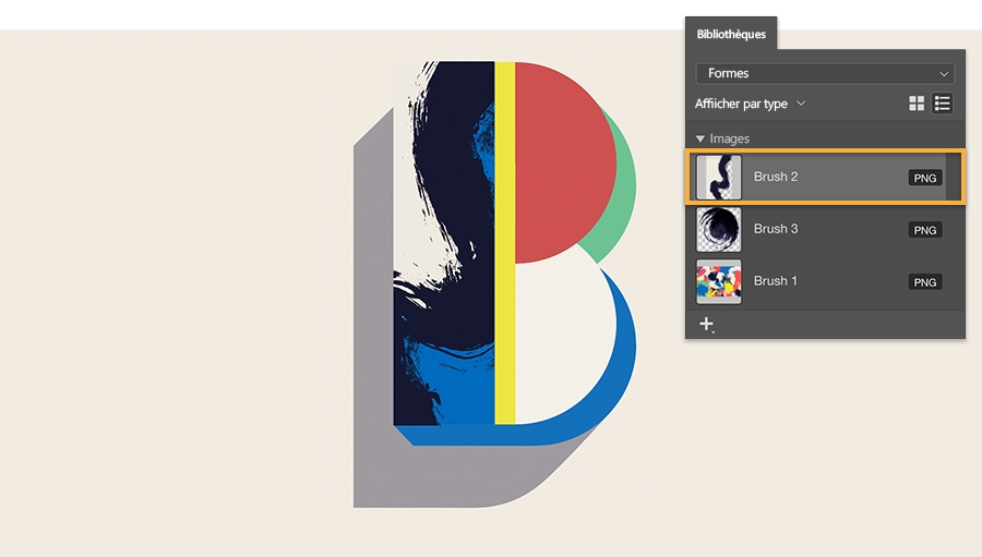 Partie gauche du B avec le texte d’une autre image pour remplir le bloc sélectionné