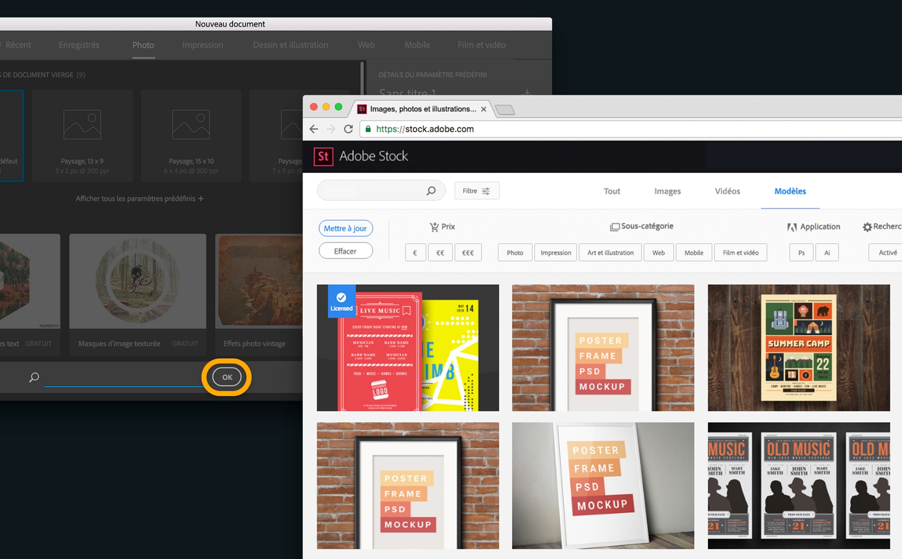 Adobe Stock permet de choisir entre de nombreux templates, maquettes, jeux d’icônes et éléments visuels. Affichez-les tous ou faites une recherche par mot-clé.