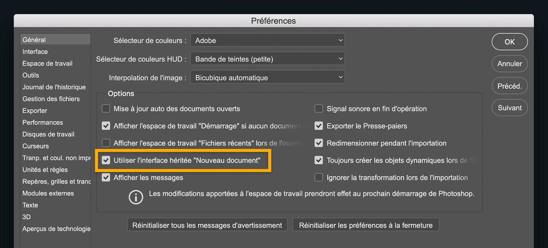 La méthode pour ouvrir de nouveaux documents peut être changée dans le menu Préférences > Général.