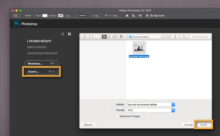 Fichier > Ouvrir pour sélectionner la photo à retoucher