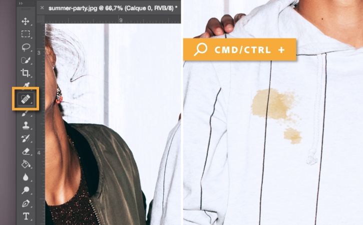 Outil Correcteur localisé utilisé pour retirer la tache sur le sweat-shirt