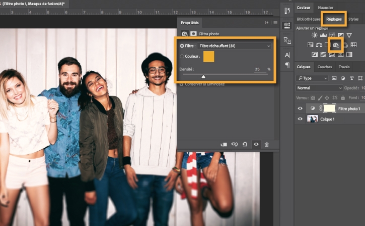 Filtre Sépia d’une densité de 25 % appliqué pour réchauffer les tons