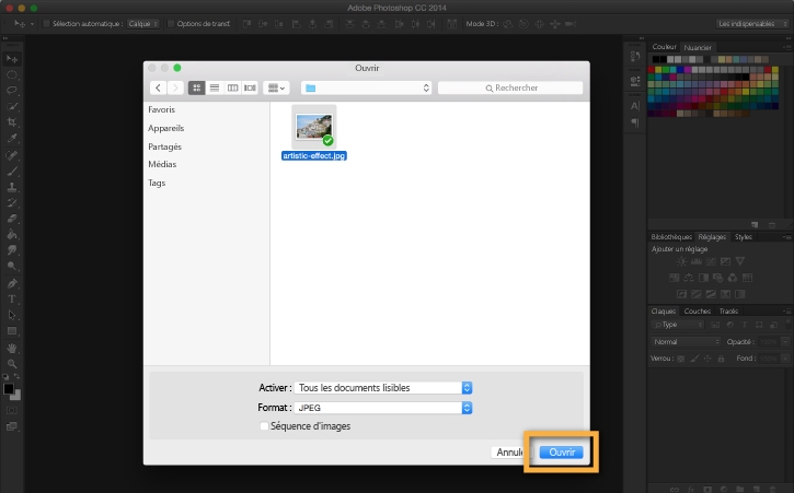 Photo de paysage sélectionnée via Fichier > Ouvrir dans Photoshop