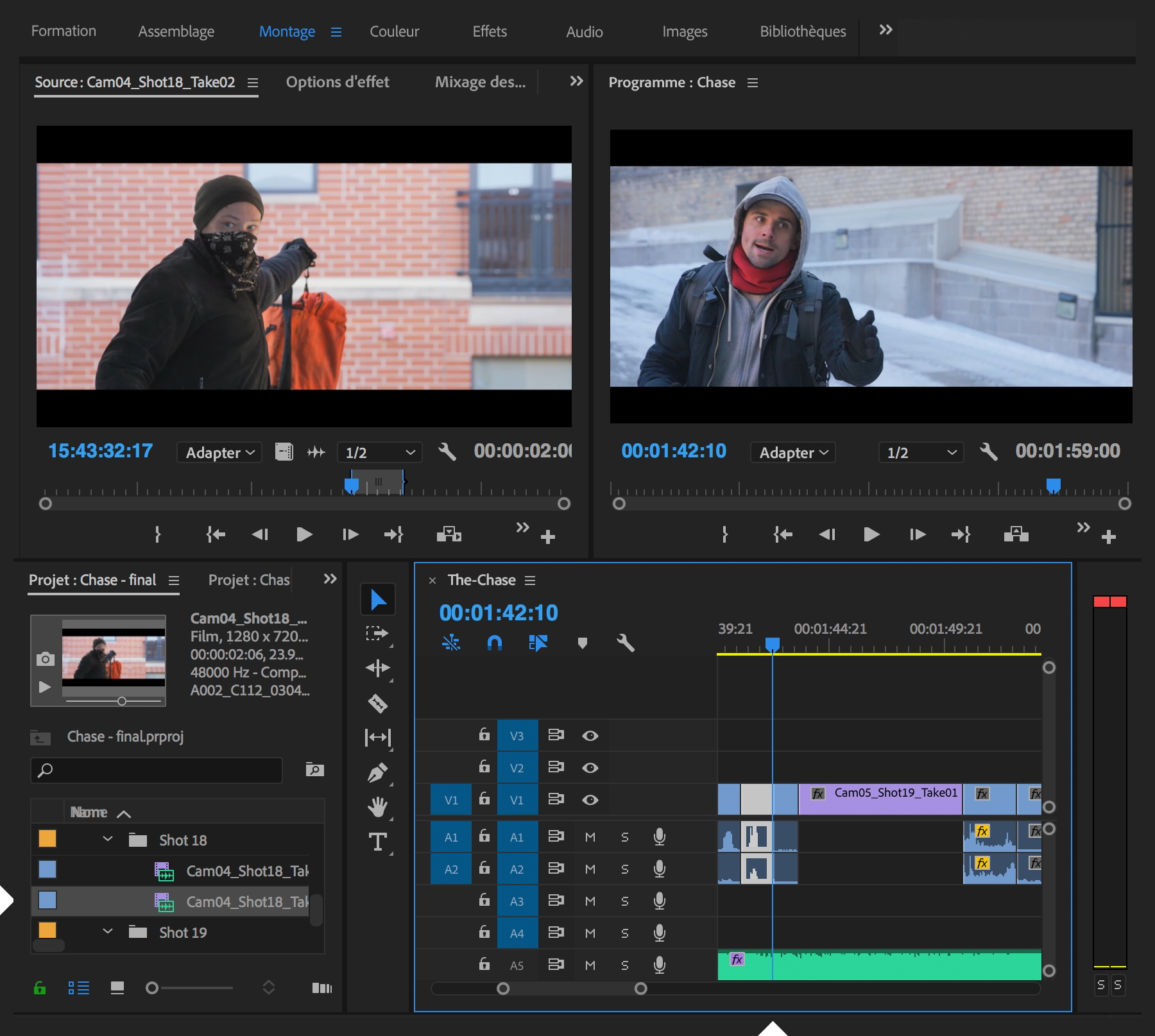 Une musique est ajoutée à une scène de course poursuite et la direction du regard des personnages est ajustée pour que le spectateur sache ce qu’ils regardent.