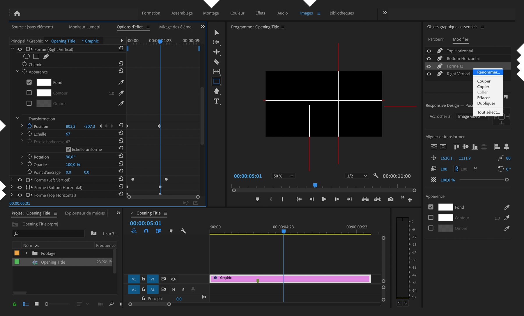 Des lignes horizontales et verticales sont tracées dans le Moniteur du programme, chacune placée dans son propre calque.