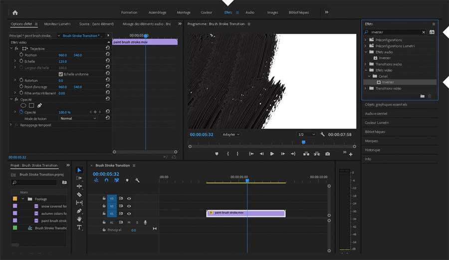 Une vidéo d’exemple montre du noir peint sur du blanc avec des contours larges.