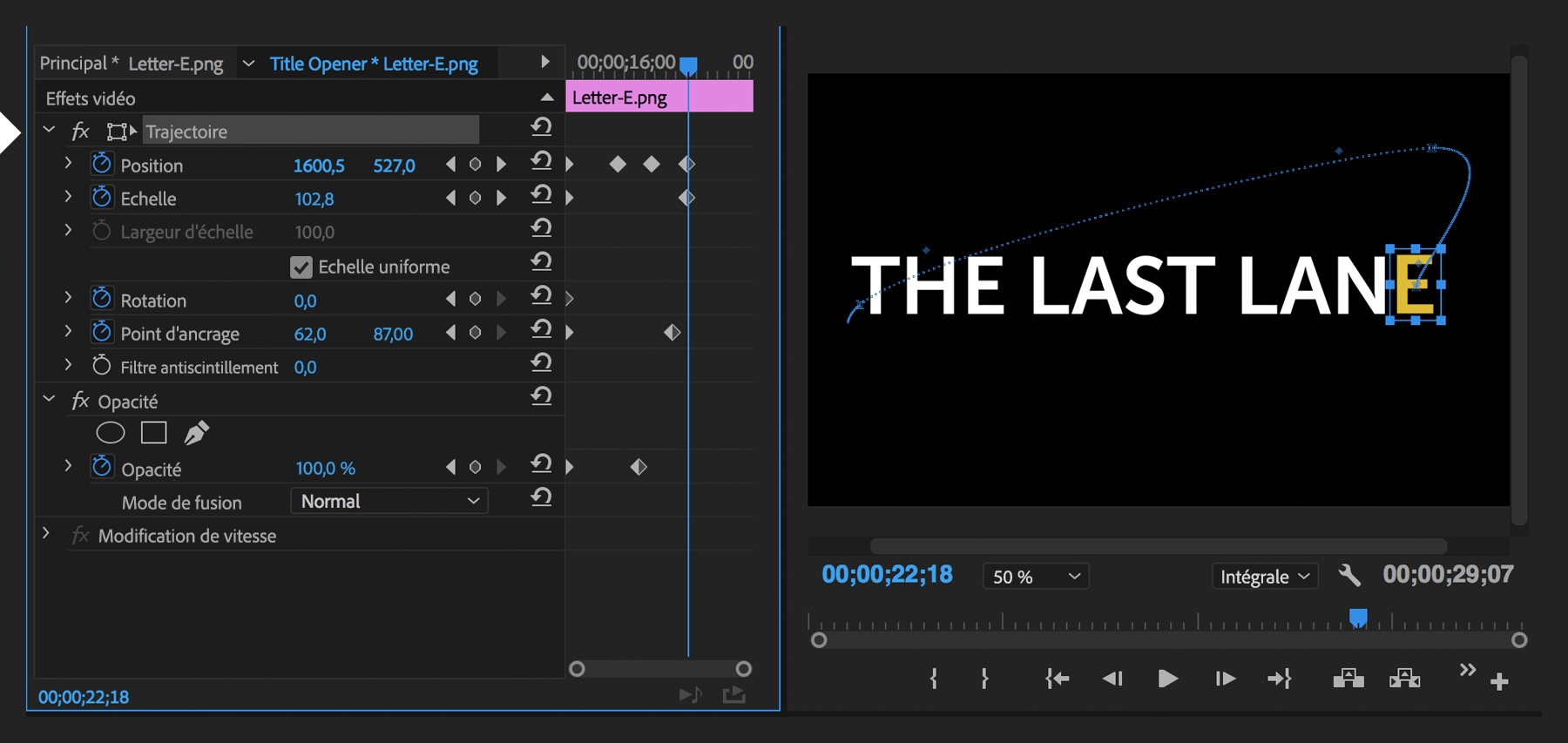Après l’animation d’une propriété, revenez au début et animez-en une autre pendant toute la durée du clip.