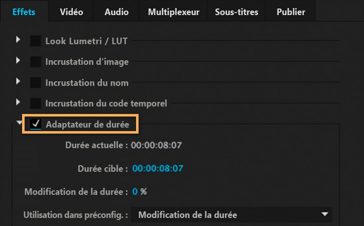 Cochez la case Adaptateur de durée.