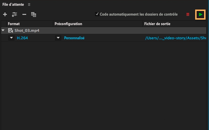 Encodez le fichier en cliquant sur le bouton de lecture vert.