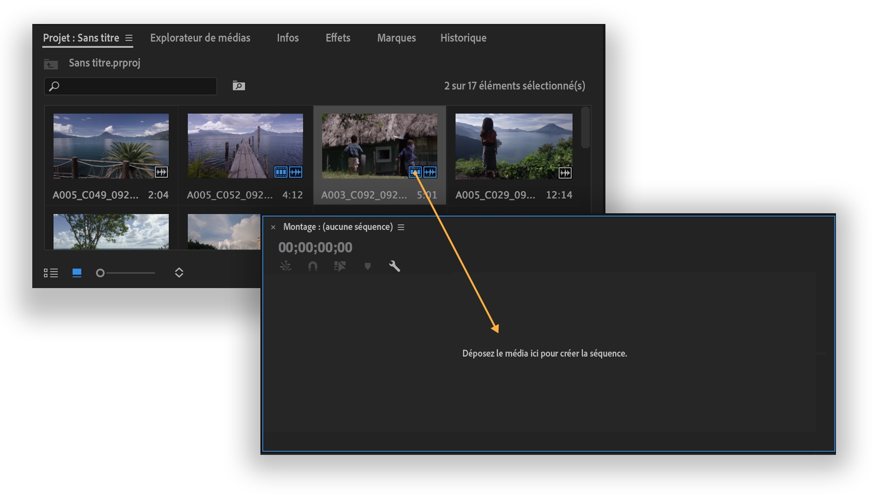Faire glisser les vidéos importées dans la fenêtre de montage