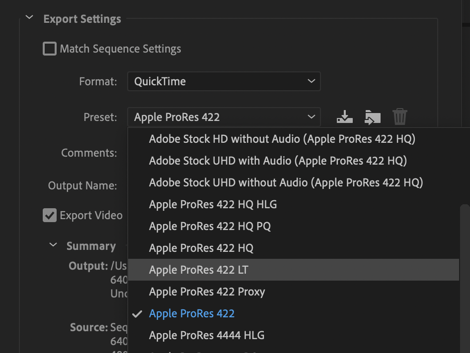 Utilisation dʼun préréglage dʼexportation prédéfini