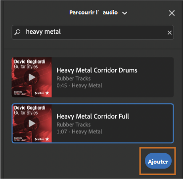Recherche d’éléments audio inclus dans Premiere Rush