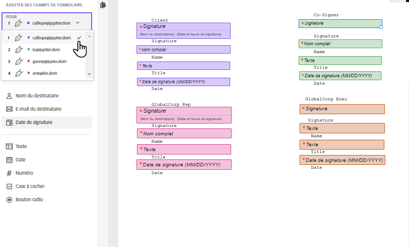 Champs en codes couleur 