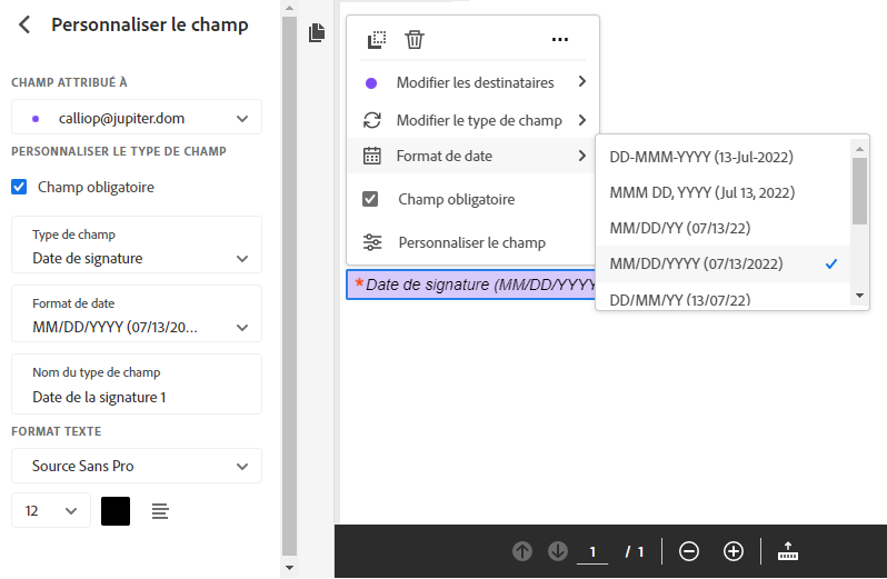 Champ Date de signature