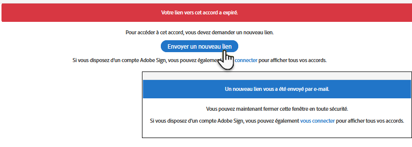 Messages de liens expirés