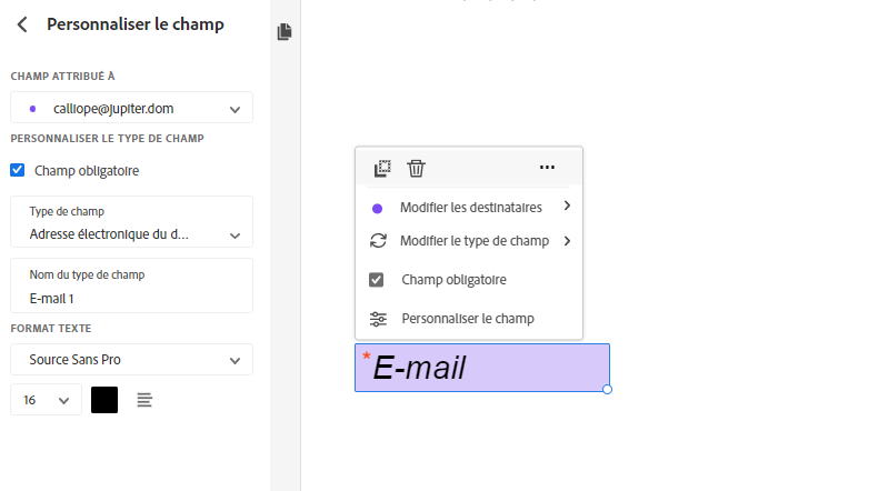 Champ Adresse e-mail