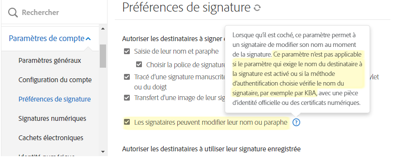Exigence du nom du destinataire : paramètre en conflit