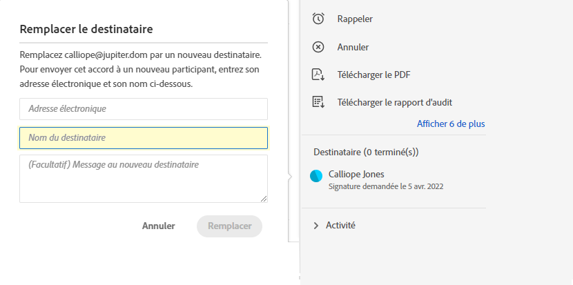 Exiger le nom du destinataire