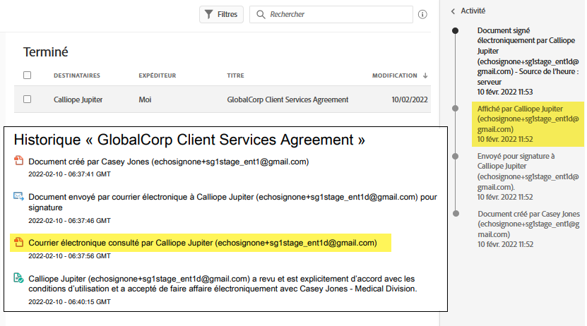 Événement consulté dans le rapport d’audit